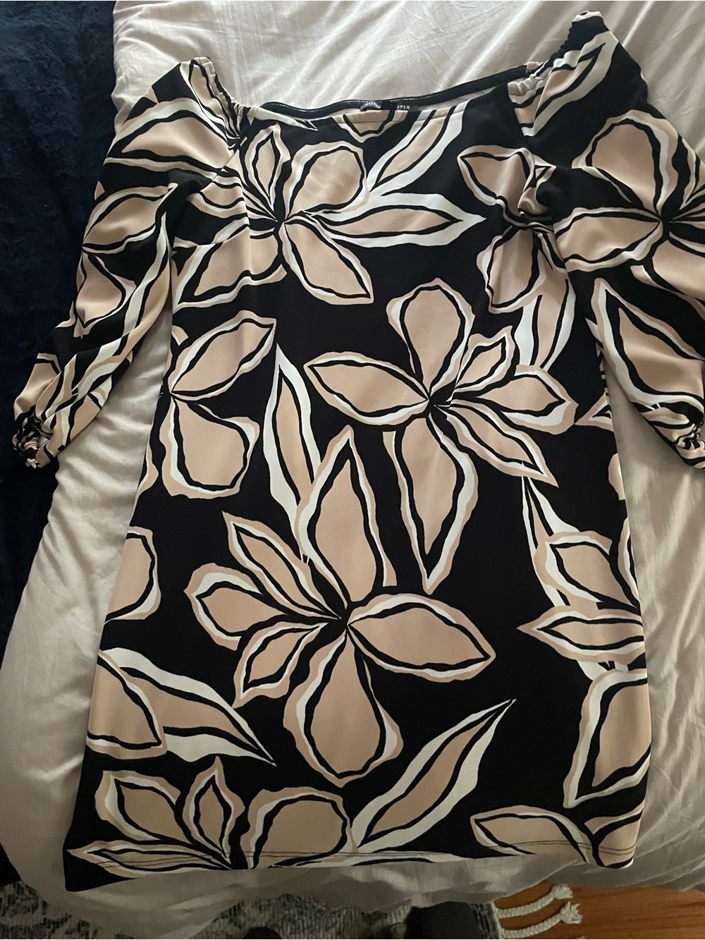 Boston Proper Black and Cream Floral Mini Dress